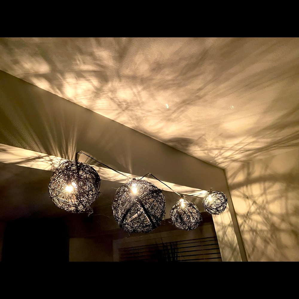 Yarn-Rattan balls lantern illuminated hanging lamp string wood spheres DIY set 4